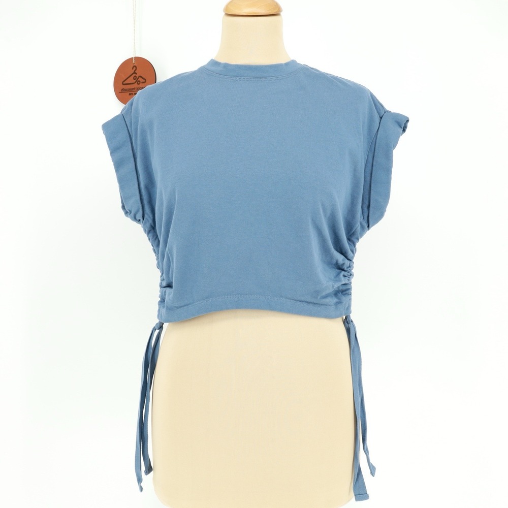 ALLSAINTS Mira Side Drawcord Ruched Crop T-Shirt Size XS Organic-Cotton Blue